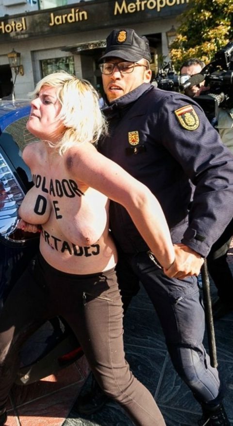 デモでおっぱい晒して警察に取り押さえられる海外美女のエロ画像集（34枚）・33枚目